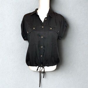 Time and Tru Black Button Down Shirt with Notched Collar Women Small Lyocell